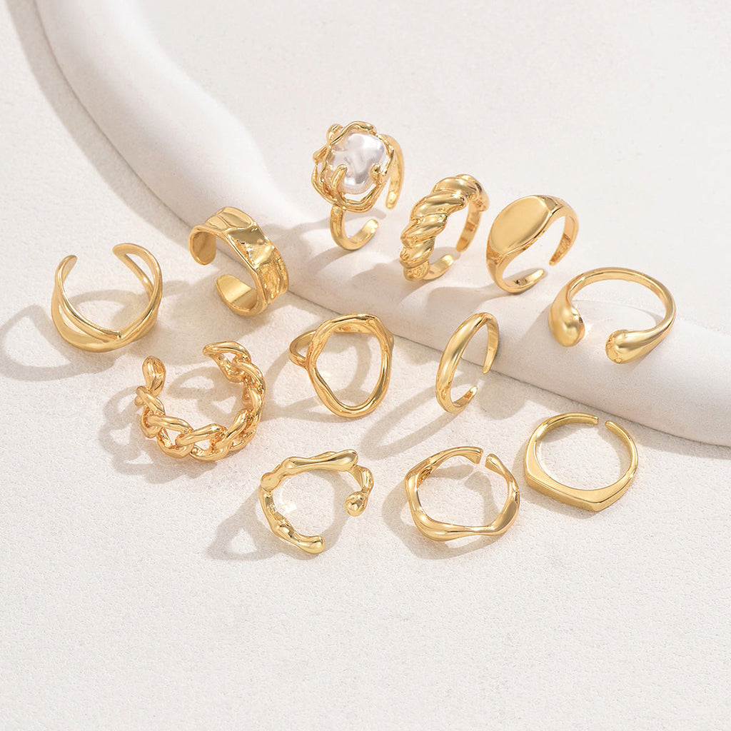 12-Piece Adjustable Open Geometric Ring Set