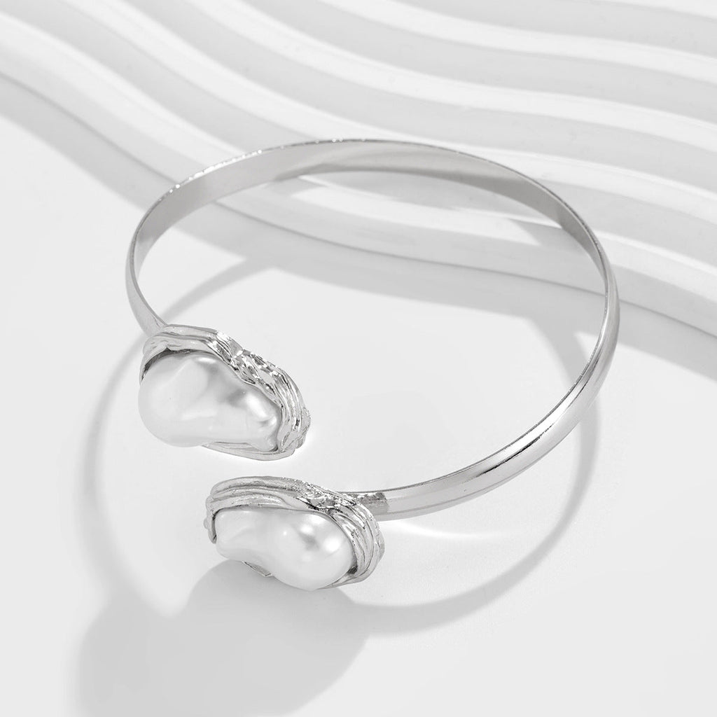 2-Piece Baroque Irregular Pearl Alloy Collar Ring And Bracelet Set