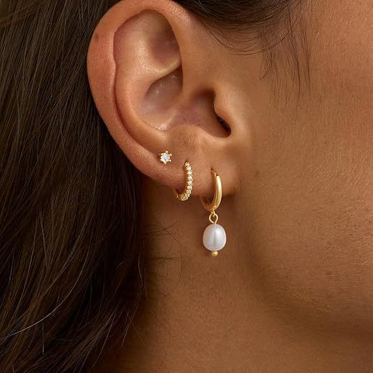 3-Piece Gold Tone Baroque Pearl Earring Set