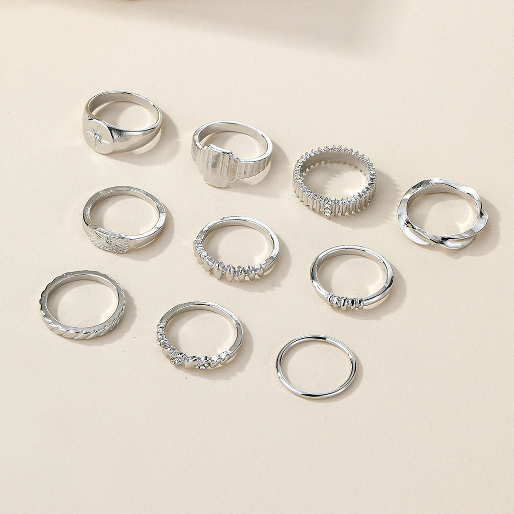 10-Piece Alloy Zirconia Statement Ring Set
