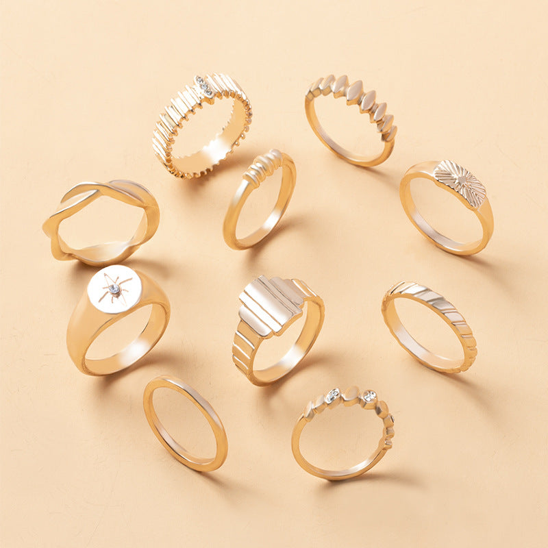 10-Piece Alloy Zirconia Statement Ring Set