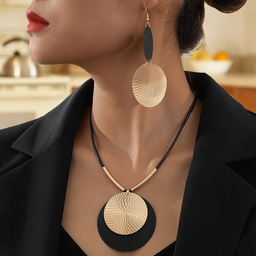 3-Piece Large Round Disc Pendant Statement Earrings & Necklace Set
