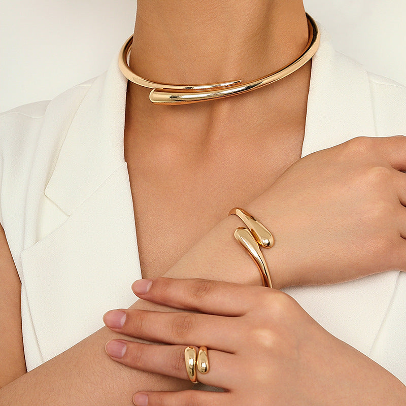 3 Piece Heavy Geometric Bracelet. Ring & Necklace Set