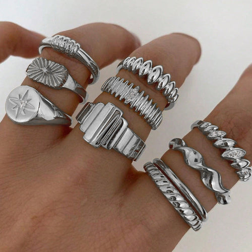 10-Piece Alloy Zirconia Statement Ring Set