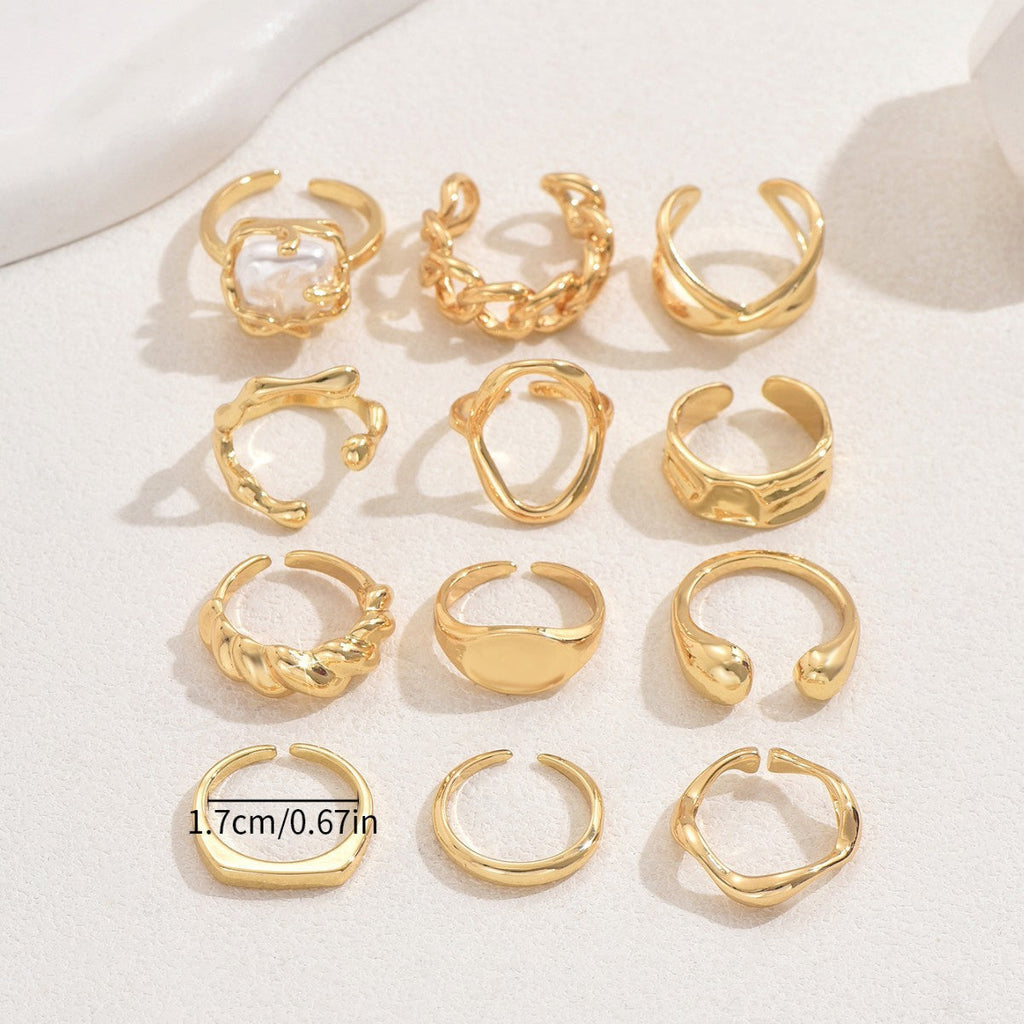 12-Piece Adjustable Open Geometric Ring Set