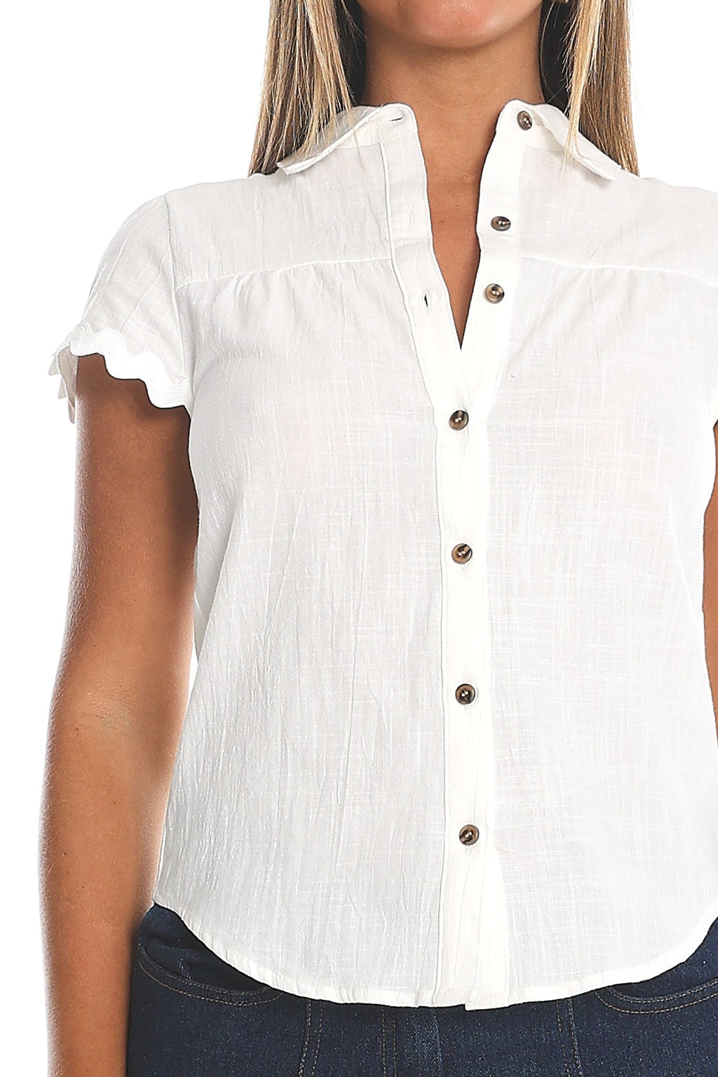 Meadow Grove Scalloped Button-Up Top White