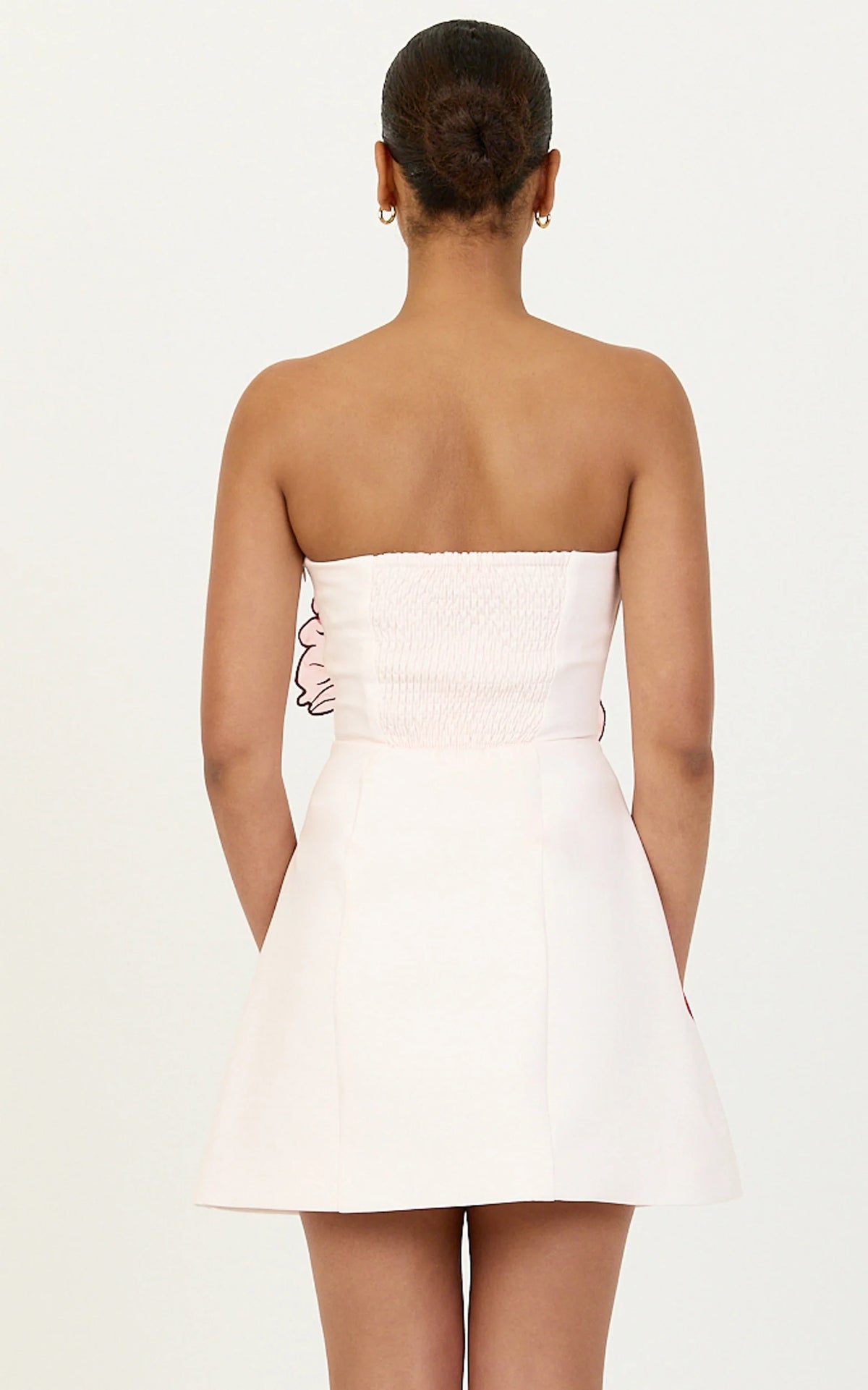 Strapless Floral Print Embroidered Dress in Water Colour Poppy Print