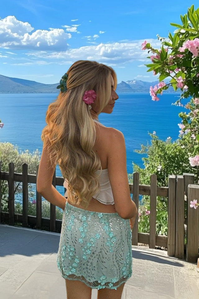 3D Embroidered Sheer Mesh Sequin Floral Skirt