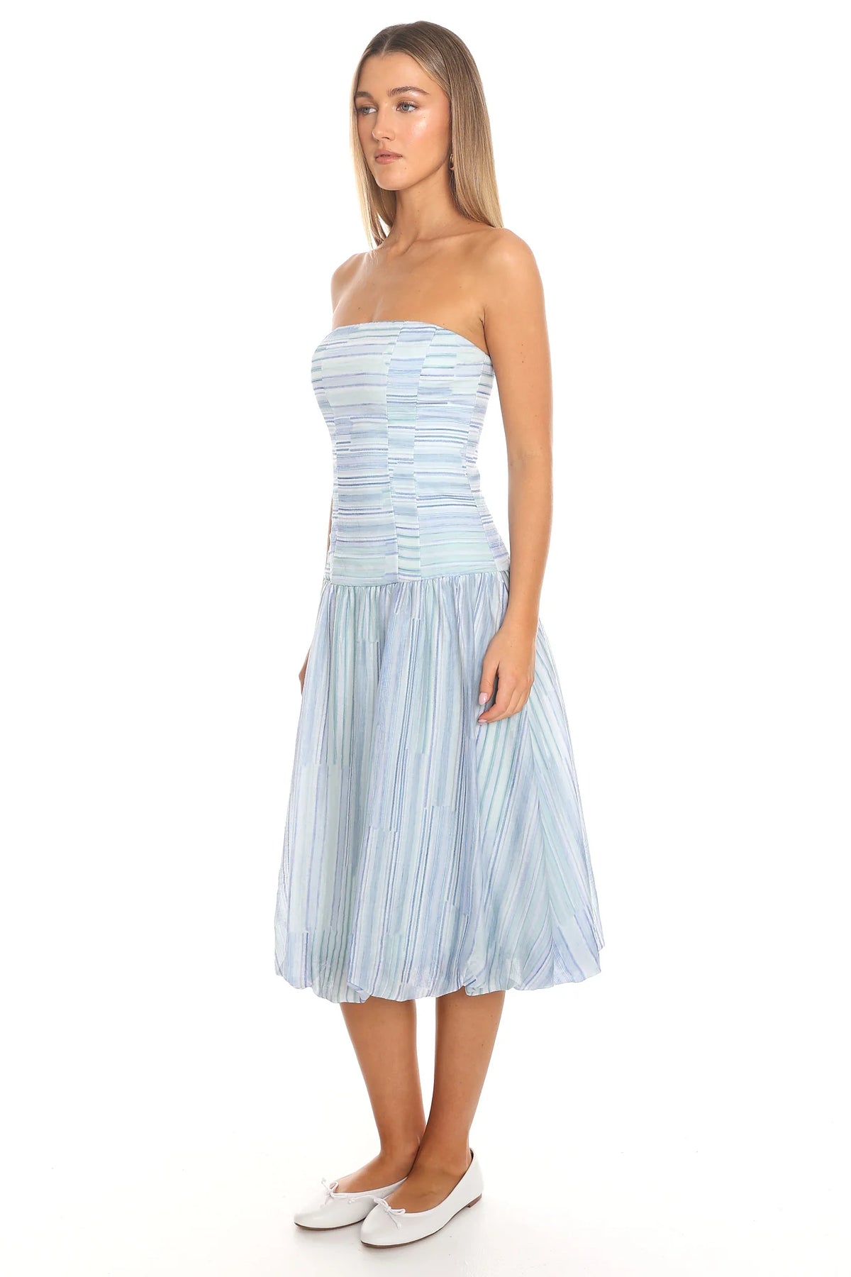 Sunday Sail Bubble Hem Midi Dress - Blue
