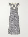 Amari bow-detailed lace-trimmed checked woven midi dress