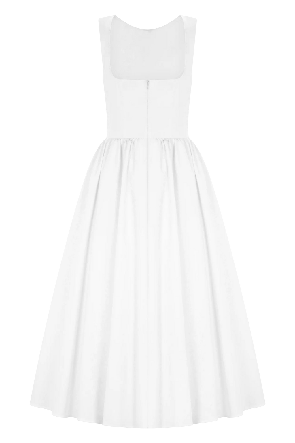 Monika Gathered Waist Cotton Midi Dress - White