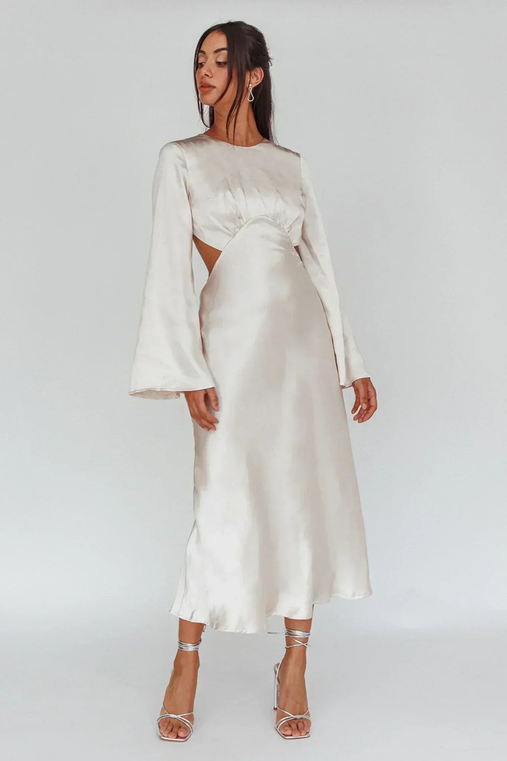 Doting Bell Sleeve Cut-Out Midi Dress Champagne