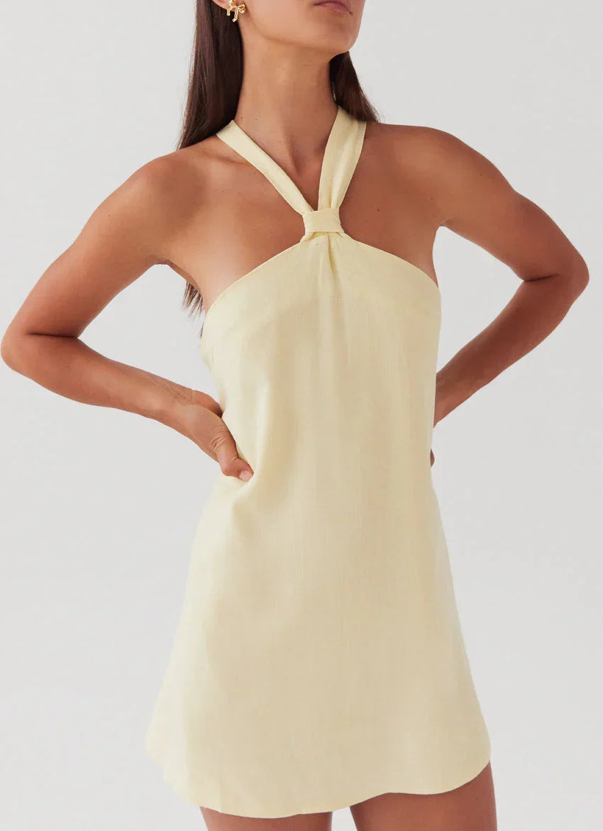 Keira Linen Micro Mini Dress - Lemon