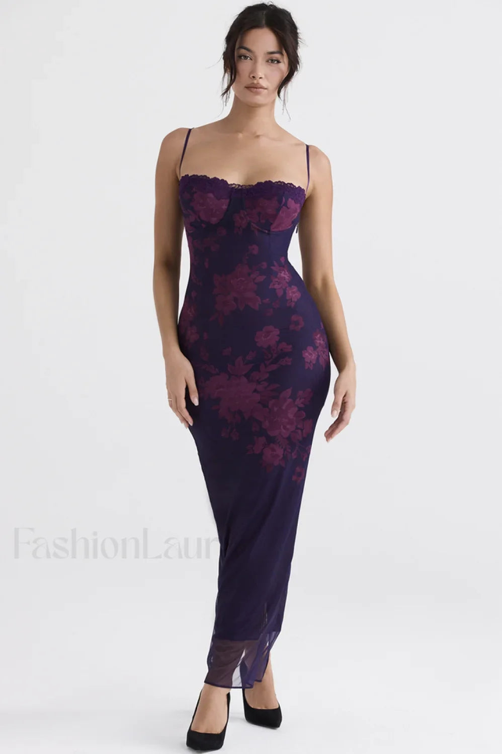 Aiza Purple Stylish Floral Dress