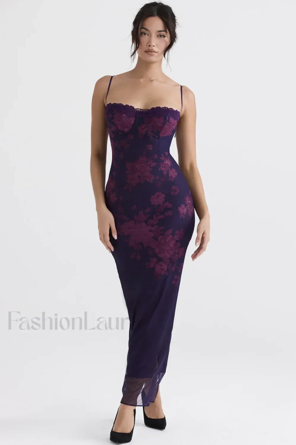 Aiza Purple Stylish Floral Dress