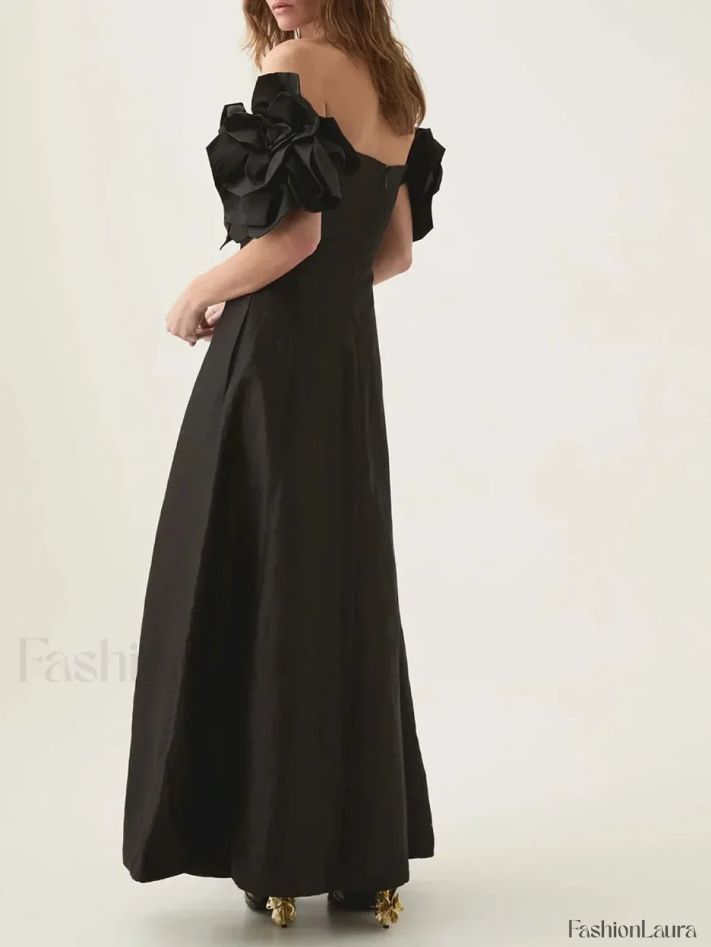 Applique Solid Slash Maxi Dress