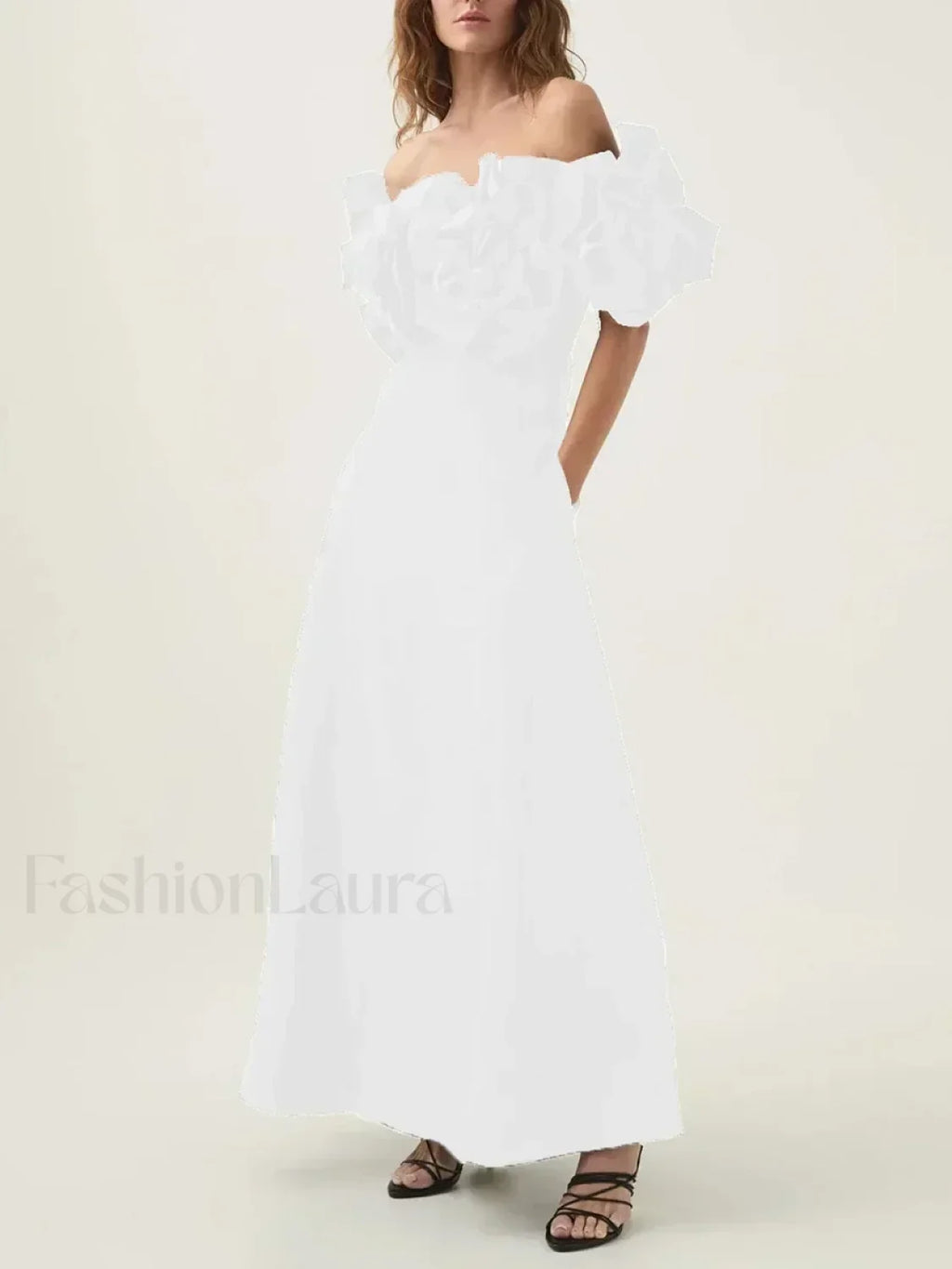 Applique Solid Slash Maxi Dress