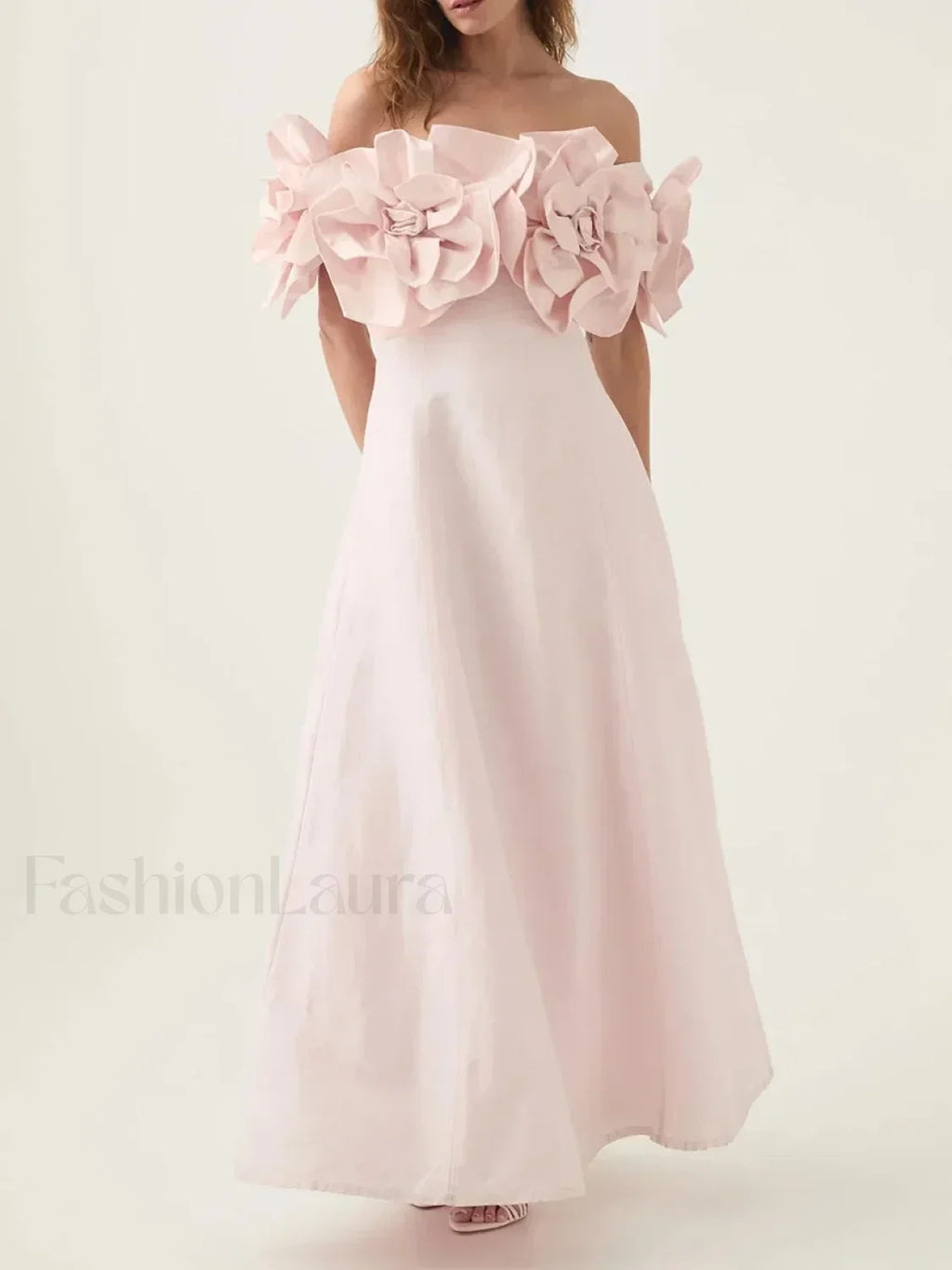 Applique Solid Slash Maxi Dress