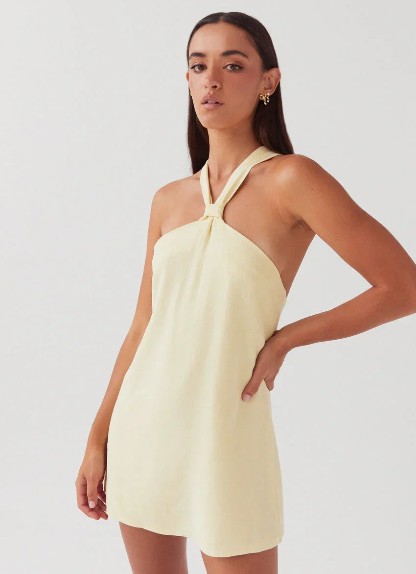 Keira Linen Micro Mini Dress - Lemon