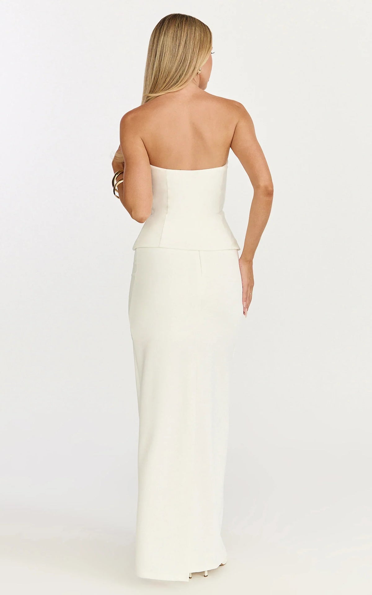 Anya Two Piece Top and Skirt Set - Strapless Fit And Flare Top And Maxi Skirt in Cream