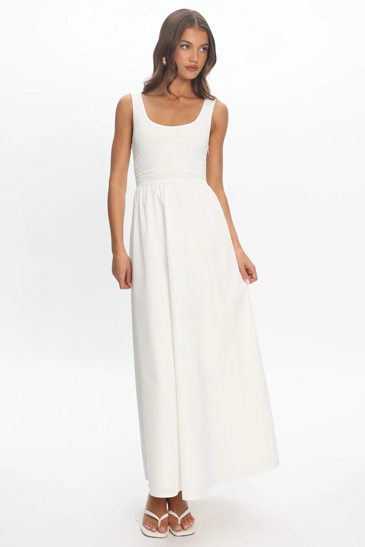 Ivory Muse Ruched Tank Maxi Dress Off White