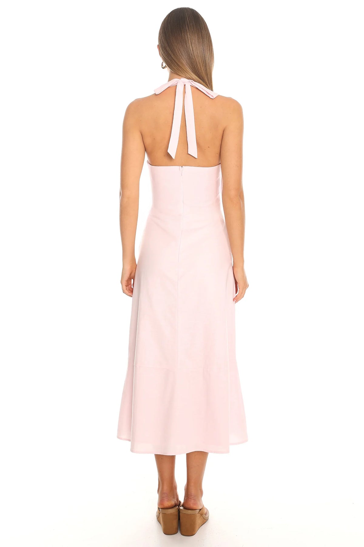 Arya Pintuck Halter Midi Dress Blush