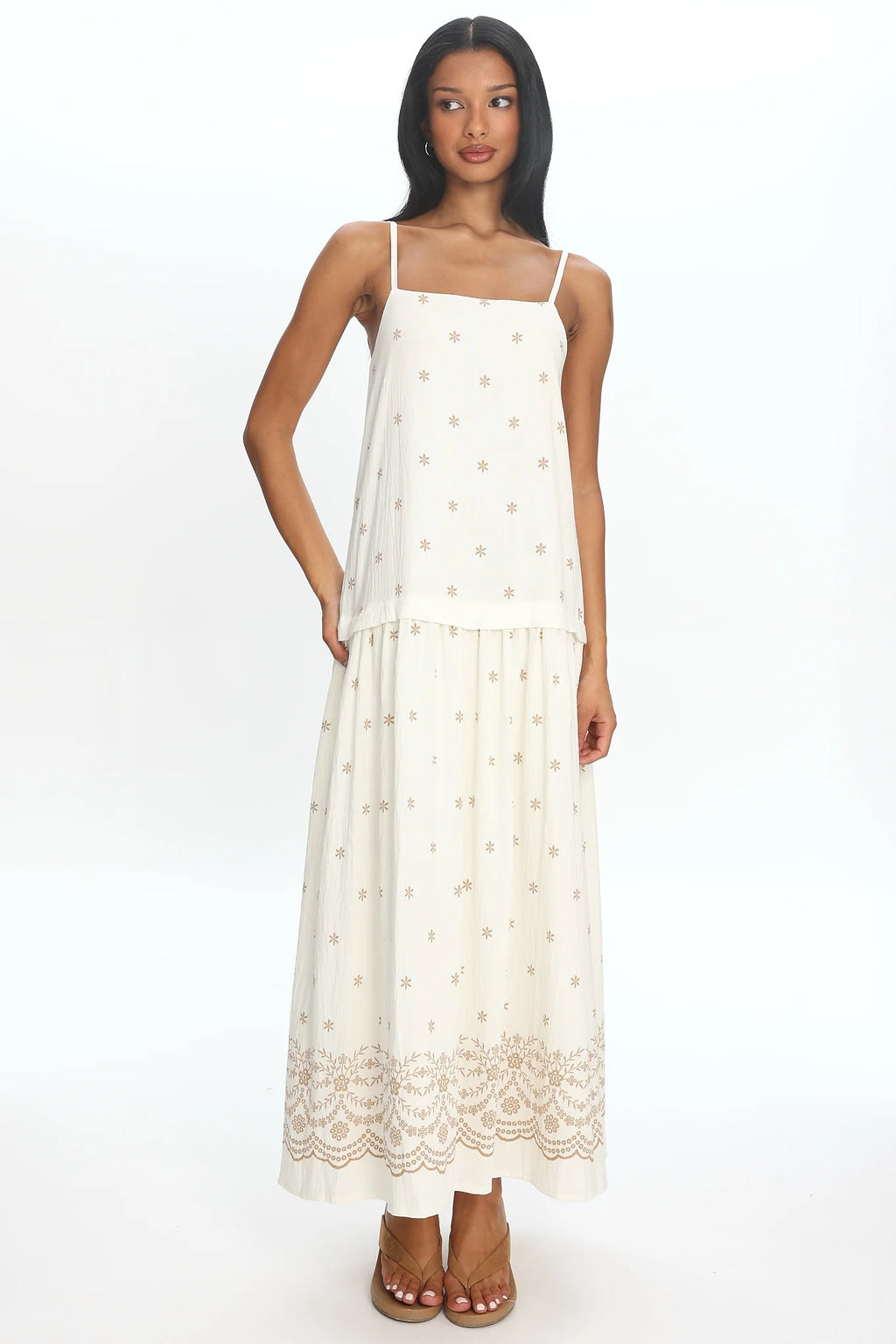Adella Drop Waist Maxi Dress Beige