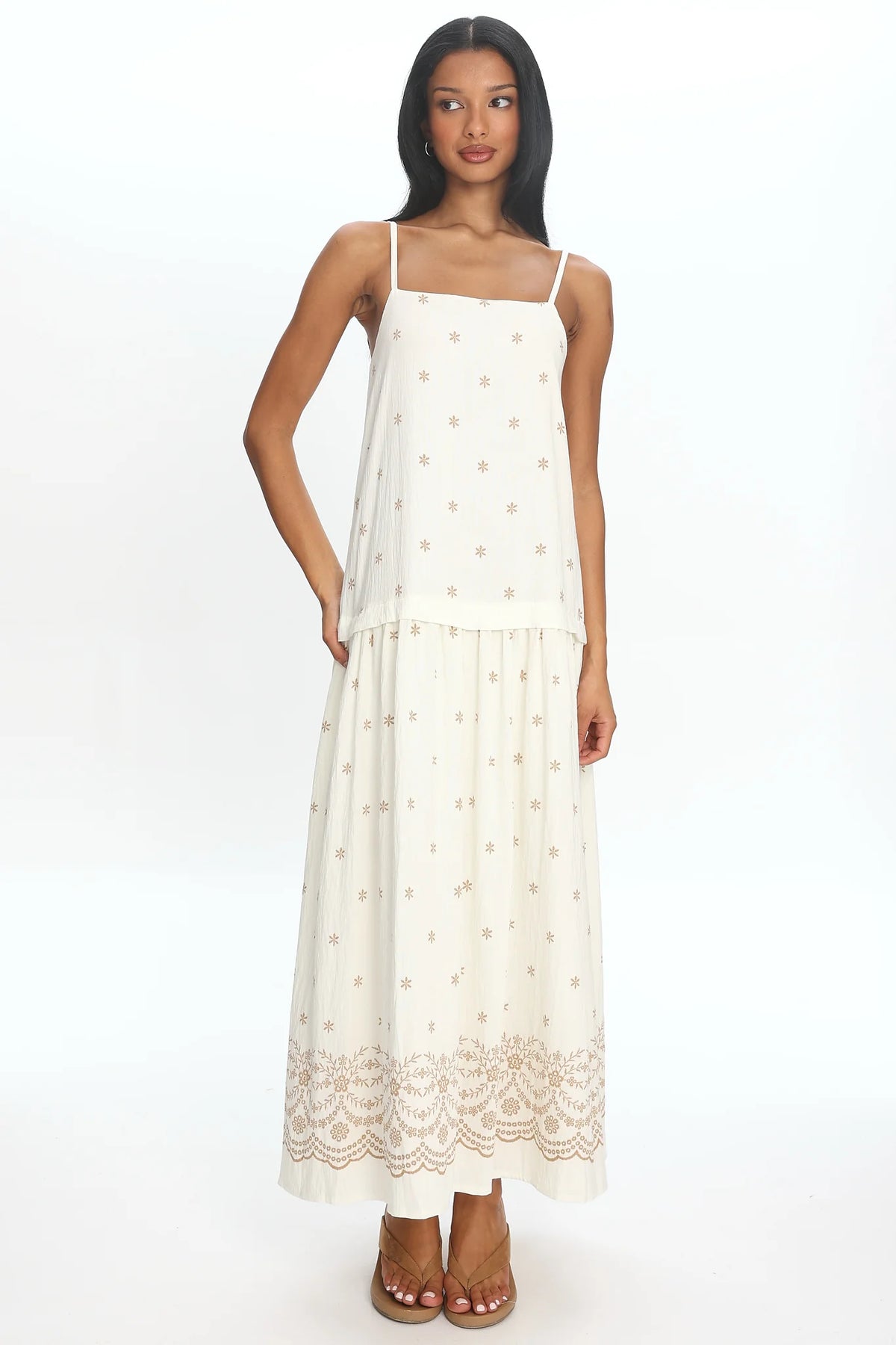 Adella Drop Waist Maxi Dress Beige
