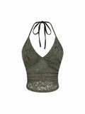 Lace Halter Neckline Floral Cami Top