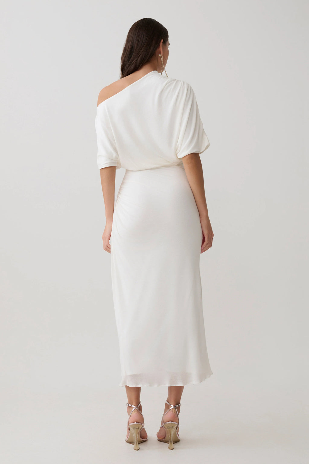 Alva Wool Lyocell Draped Midi Dress - White