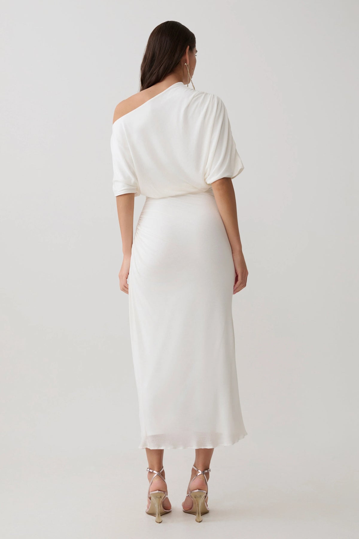 Alva Wool Lyocell Draped Midi Dress - White