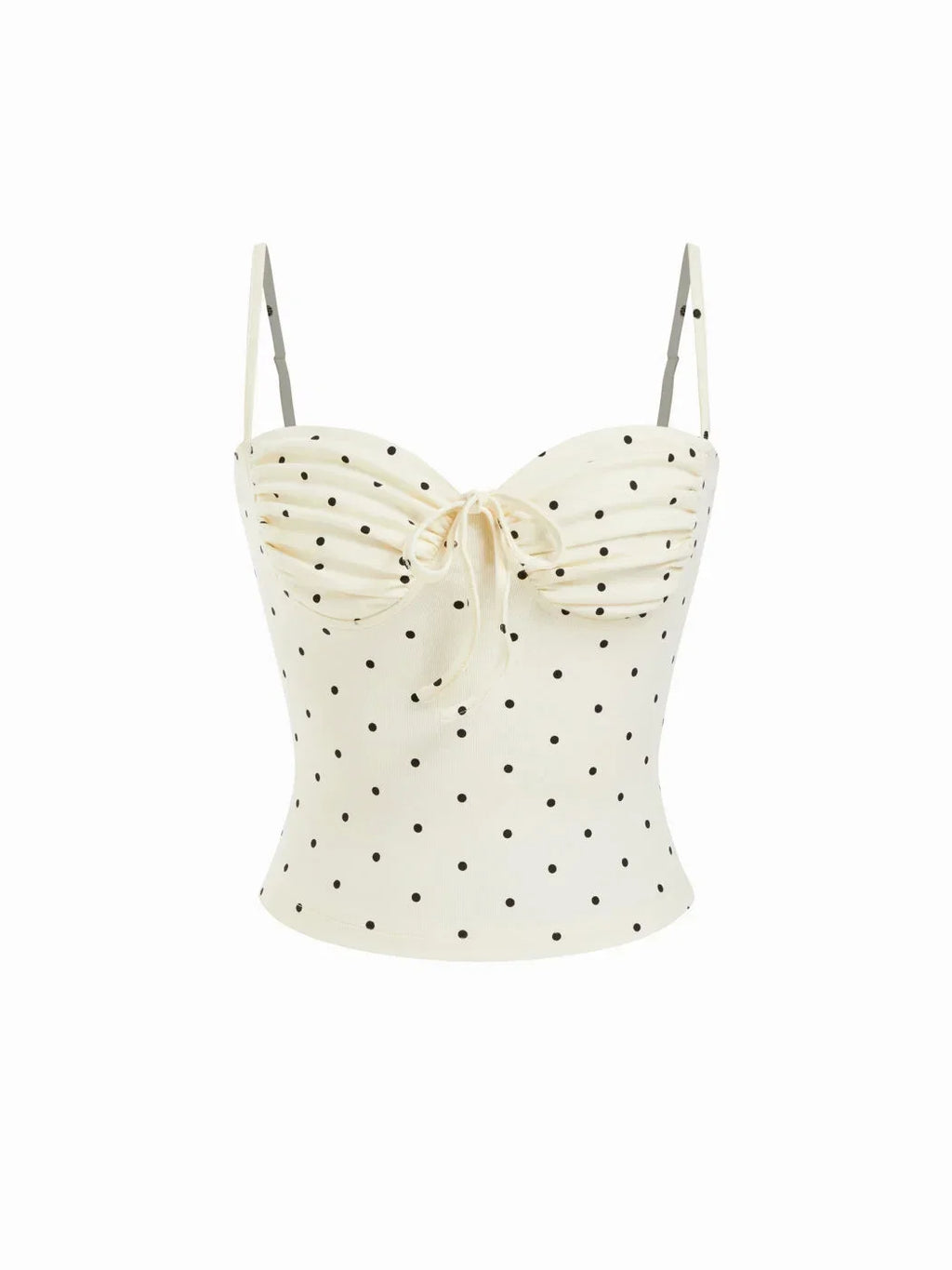 Cotton Polka Dot Ruched Knotted Cropped Cami Top