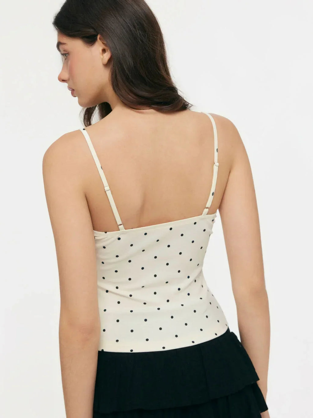 Cotton Polka Dot Ruched Knotted Cropped Cami Top