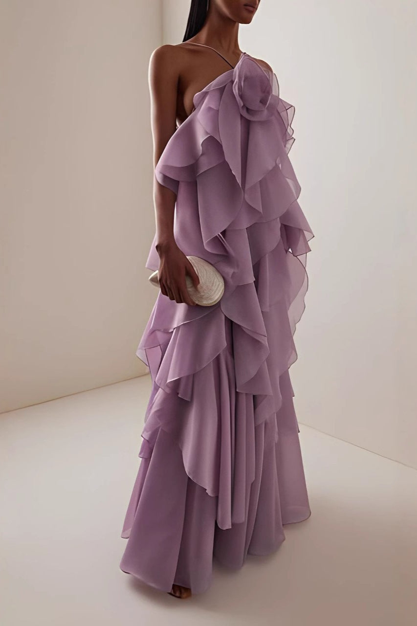 3D Floral Halter Spaghetti Strap Elegant Prom Dress