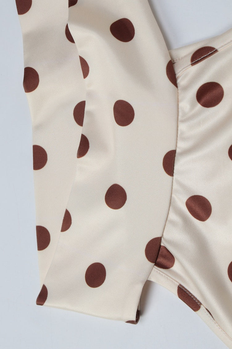 Apricot Polka Dot Tie Neck Sleeveless Halter Top