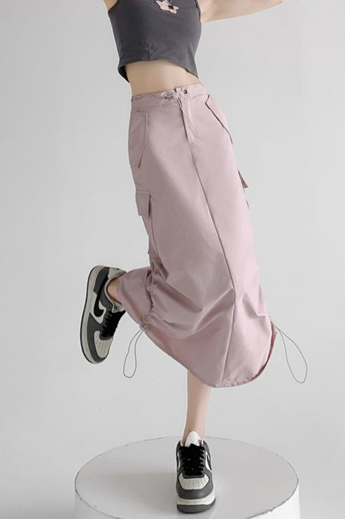 A-Line Gray Vintage Cargo High Slit Skirt