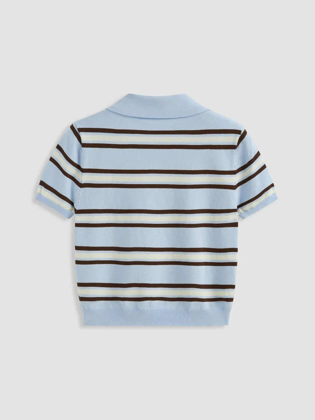 Knit Polo Collar Stripe Short Sleeve Top
