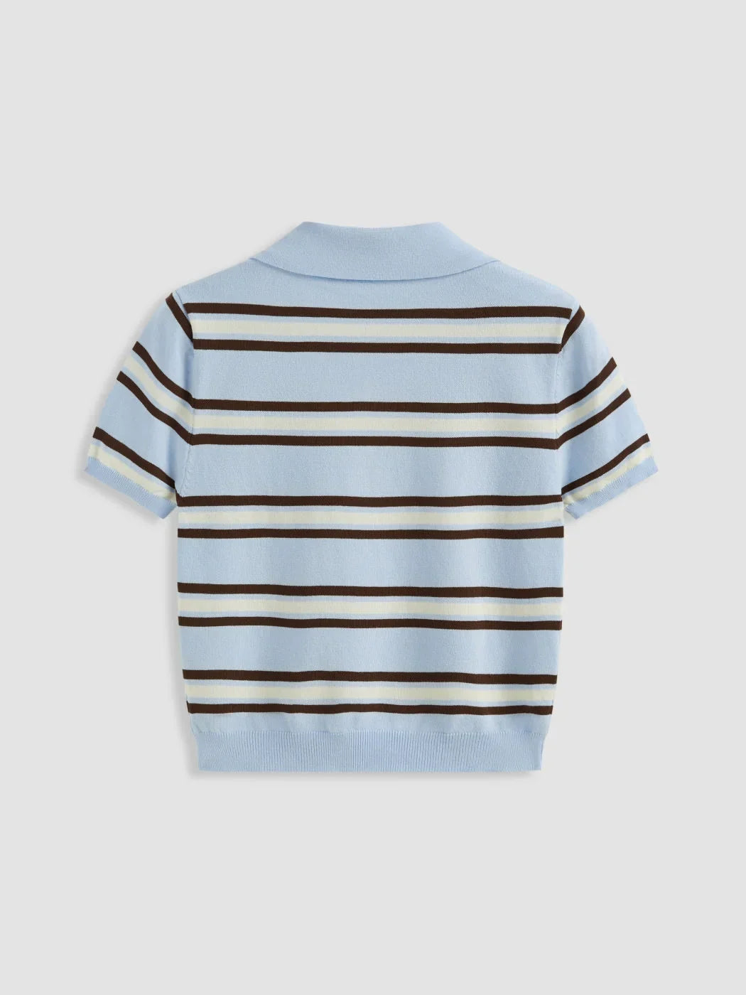 Knit Polo Collar Stripe Short Sleeve Top