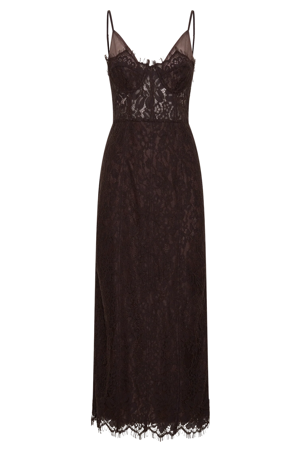 Ottilie Lace And Mesh Midi Dress - Dark Chocolate