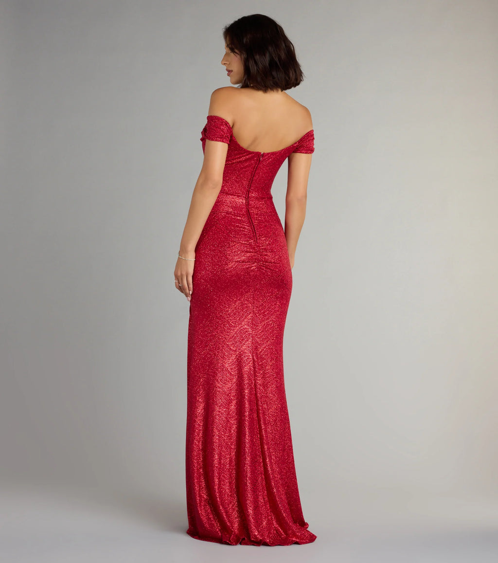 Alina Glitter Off-The-Shoulder Mermaid Formal Dress