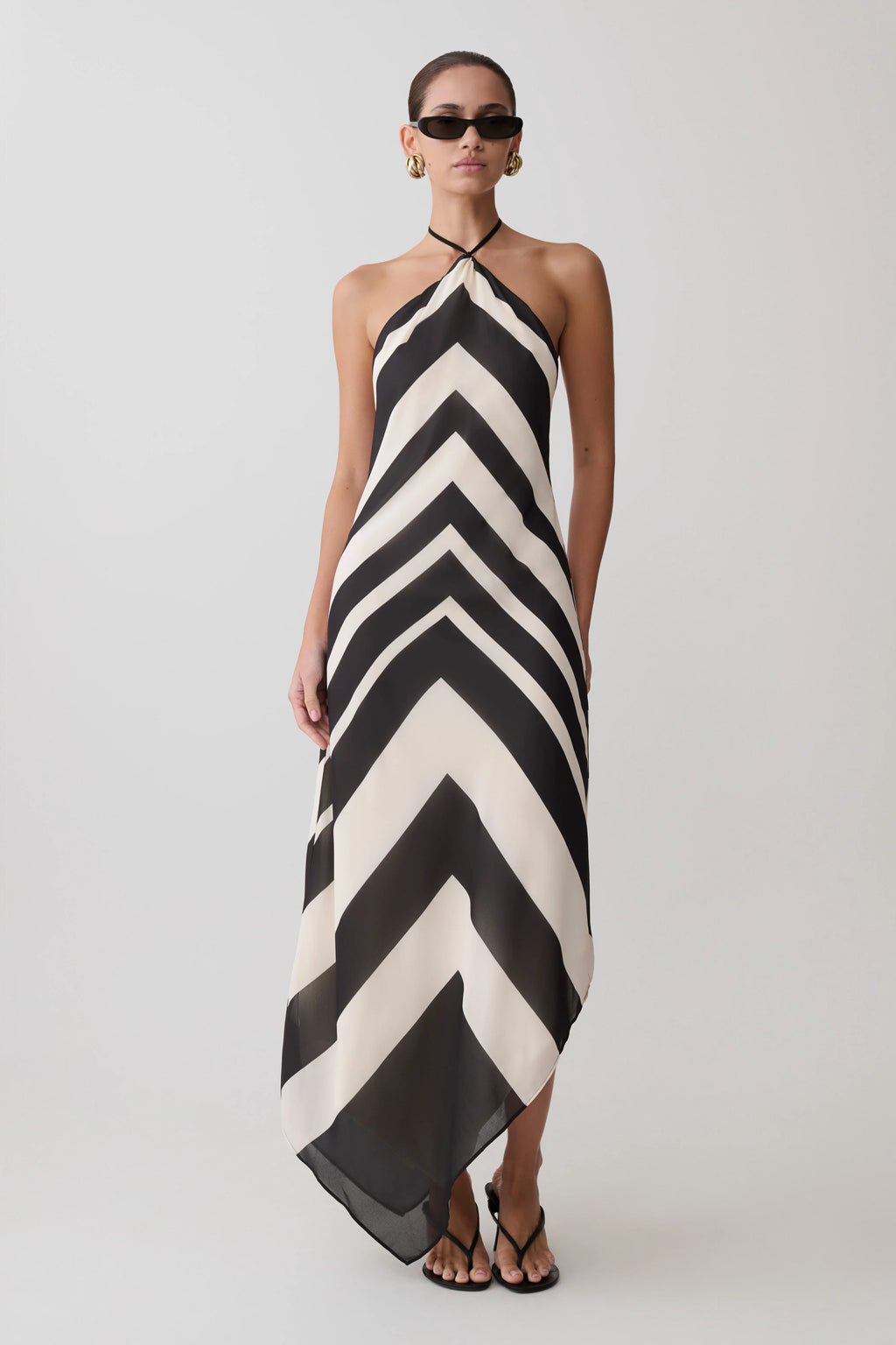 Hope Satin Halter Midi Dress - Black/White