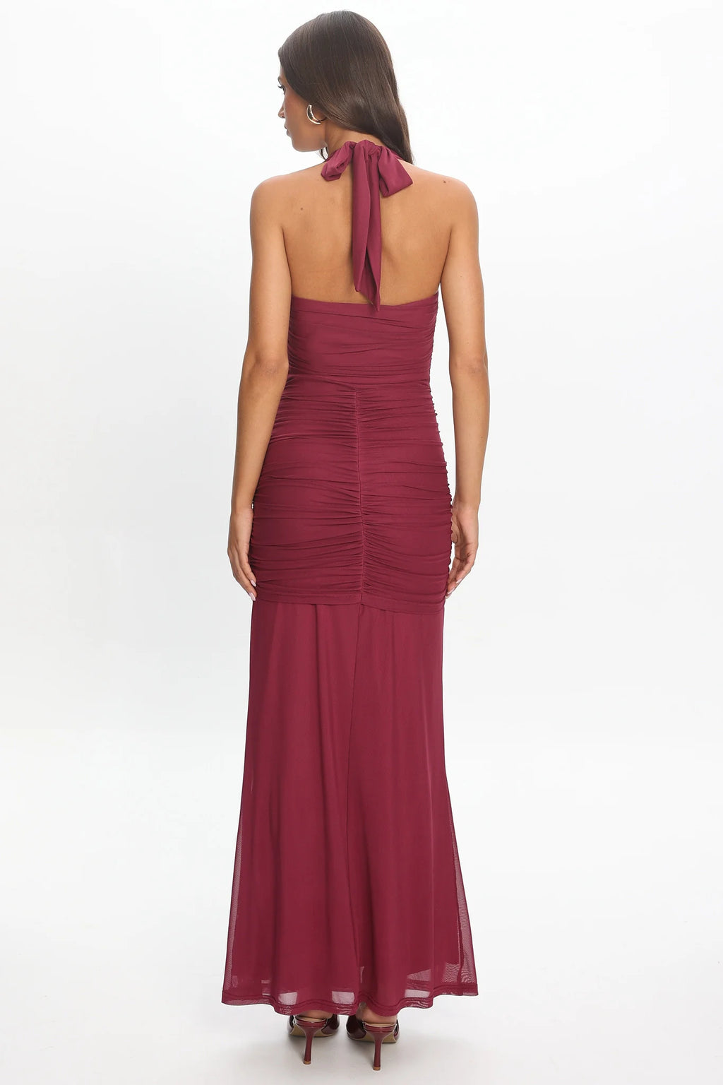 Luli Ruched Halterneck Maxi Dress Burgundy