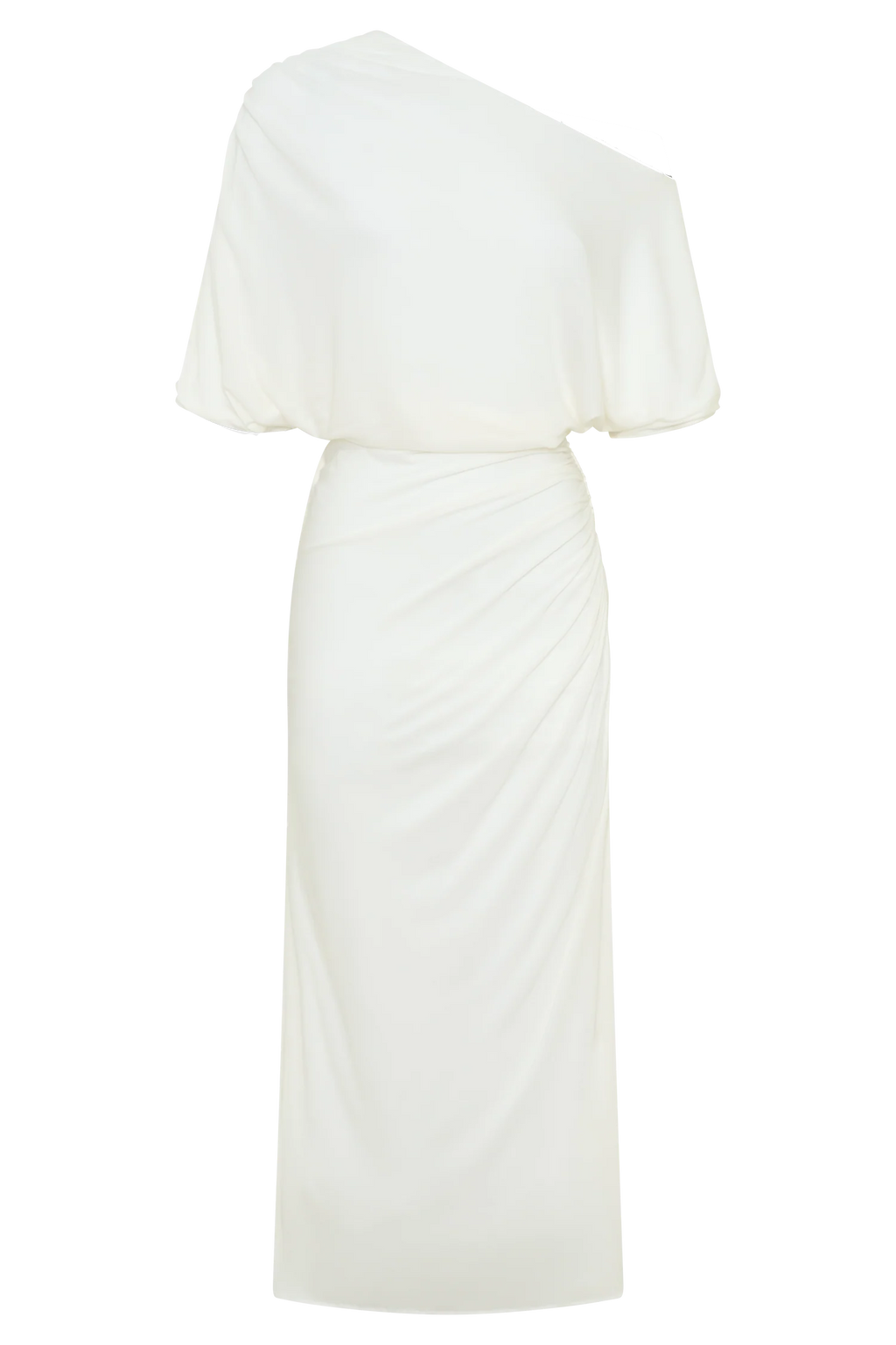 Alva Wool Lyocell Draped Midi Dress - White