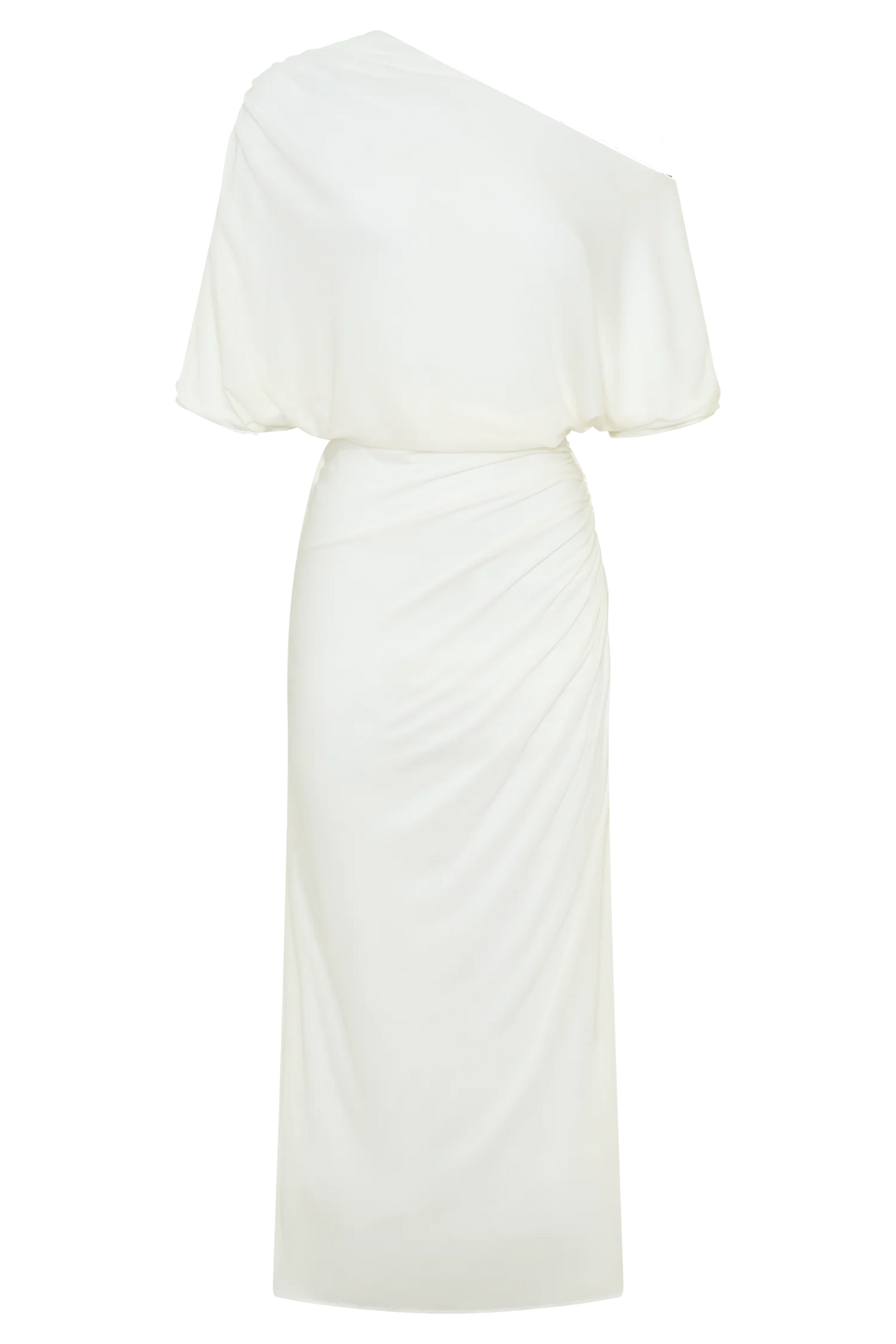 Alva Wool Lyocell Draped Midi Dress - White