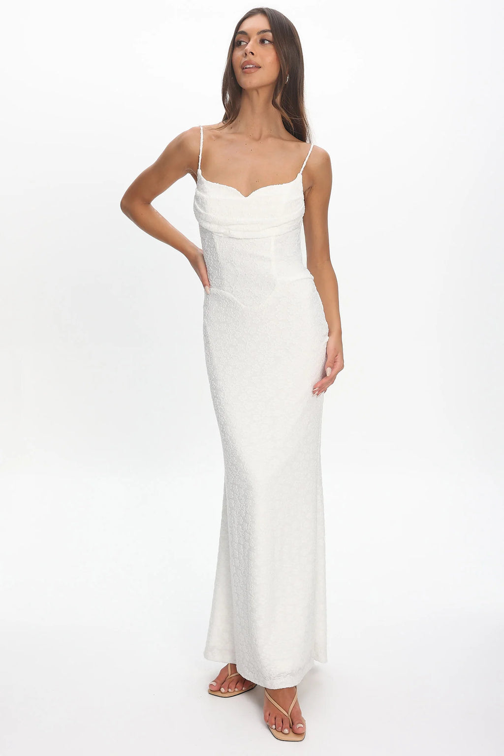 Kianah Pleat Bust Textured Maxi Dress Ivory