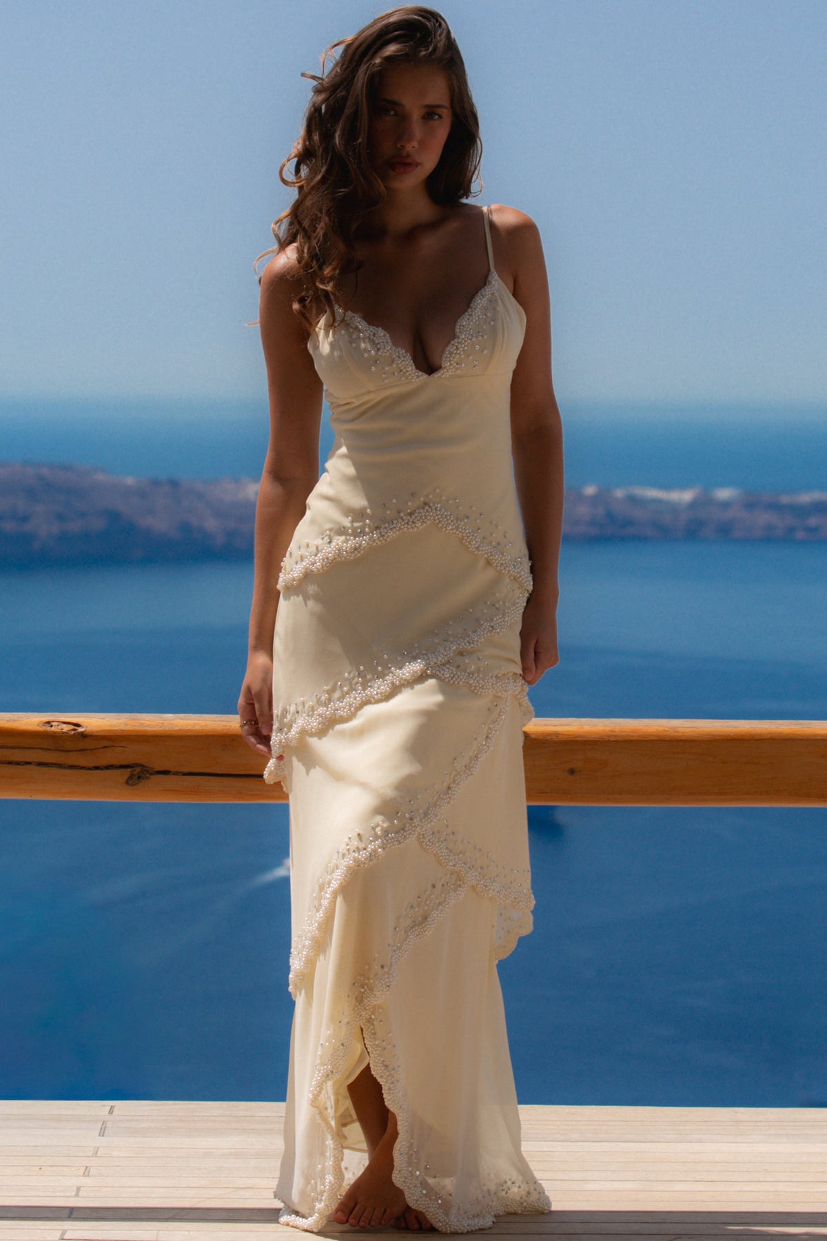 vanilla georgette hand embellished tiered maxi dress - limited edition