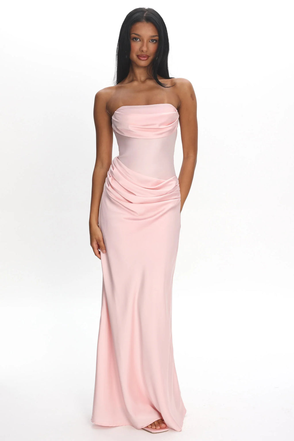 Unforgettable Day Drape Waist Strapless Maxi Dress Blush