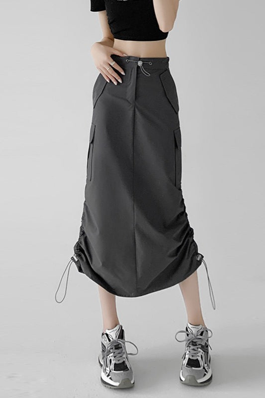 A-Line Gray Vintage Cargo High Slit Skirt