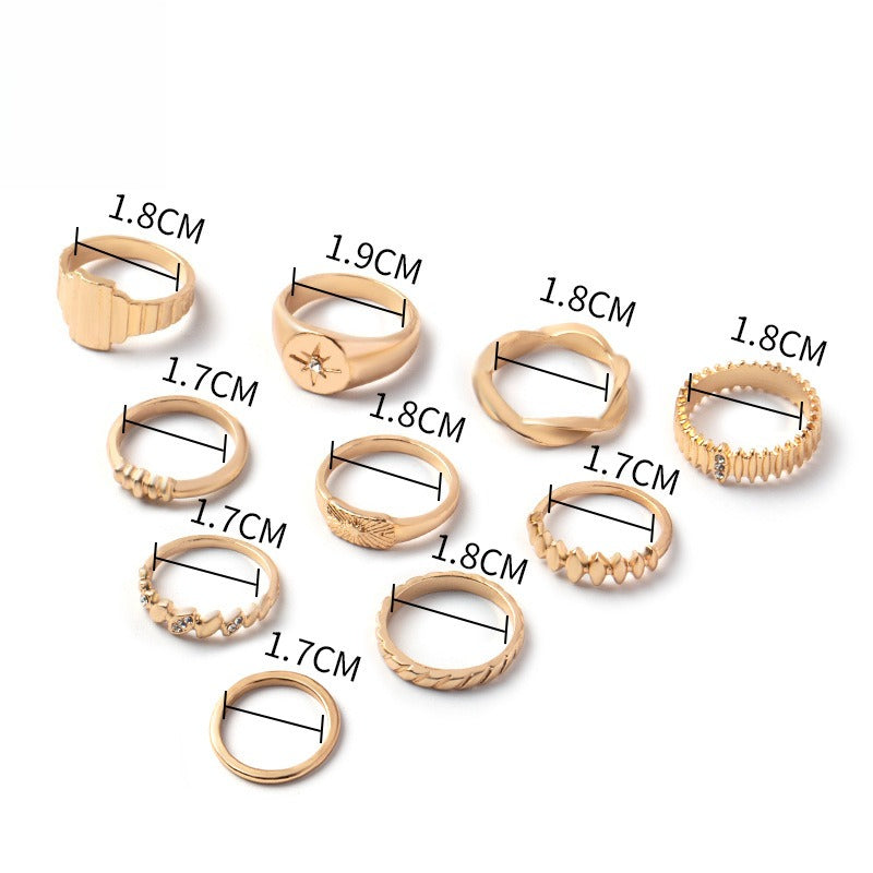 10-Piece Alloy Zirconia Statement Ring Set