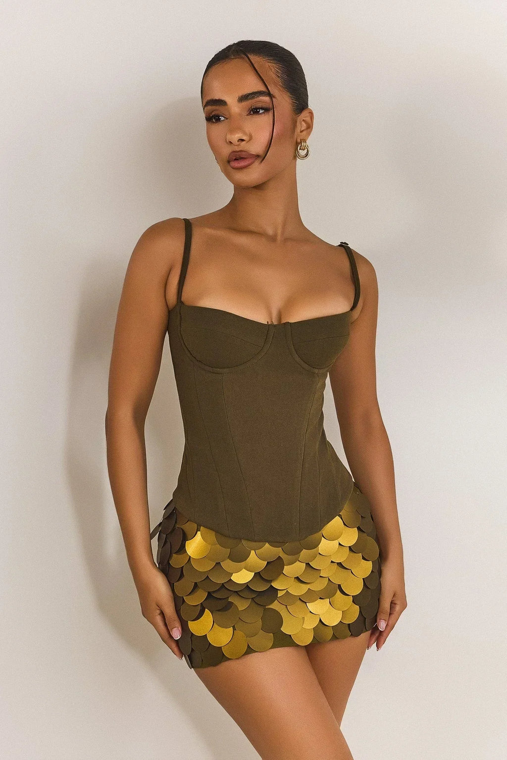 The Teyana Sequin Mini Skirt Olive Green